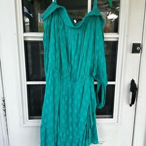 Lilly Pulitzer Teal off or on shoulder build in shorts. Summer romper